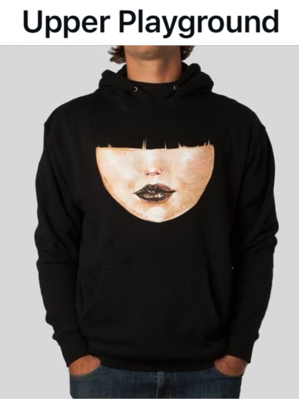 UPPER PLAYGROUND X DAVID CHOE “BANGS” HOODIE BLACK GRAPHIC STREETWEAR ART SIZE S
